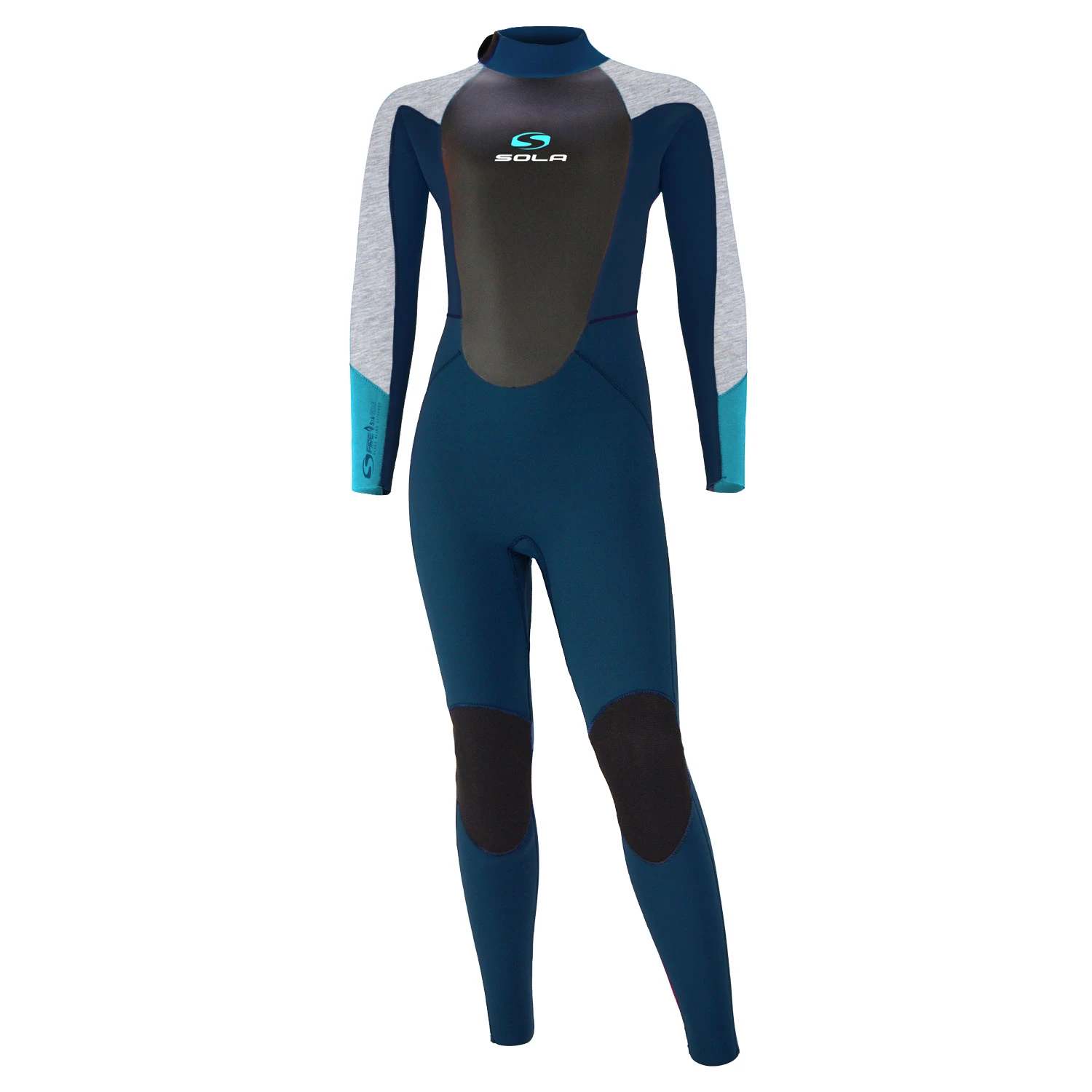 Sola Kids Fire 4/3mm Back Zip Wetsuit - Navy/Grey 3 Sola Kids Fire 4/3mm Back Zip Wetsuit - Navy/Grey