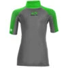Sola Junior Short Sleeve Rashvest - Charcoal/Green -Optimal Water Sports 2021 Sola Junior Short Sleeve Rashguard KIDS front flime grey