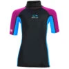 Sola Junior Short Sleeve Rashvest - Magenta/Turquoise -Optimal Water Sports 2021 Sola Junior Short Sleeve Rashguard KIDS front pink blue