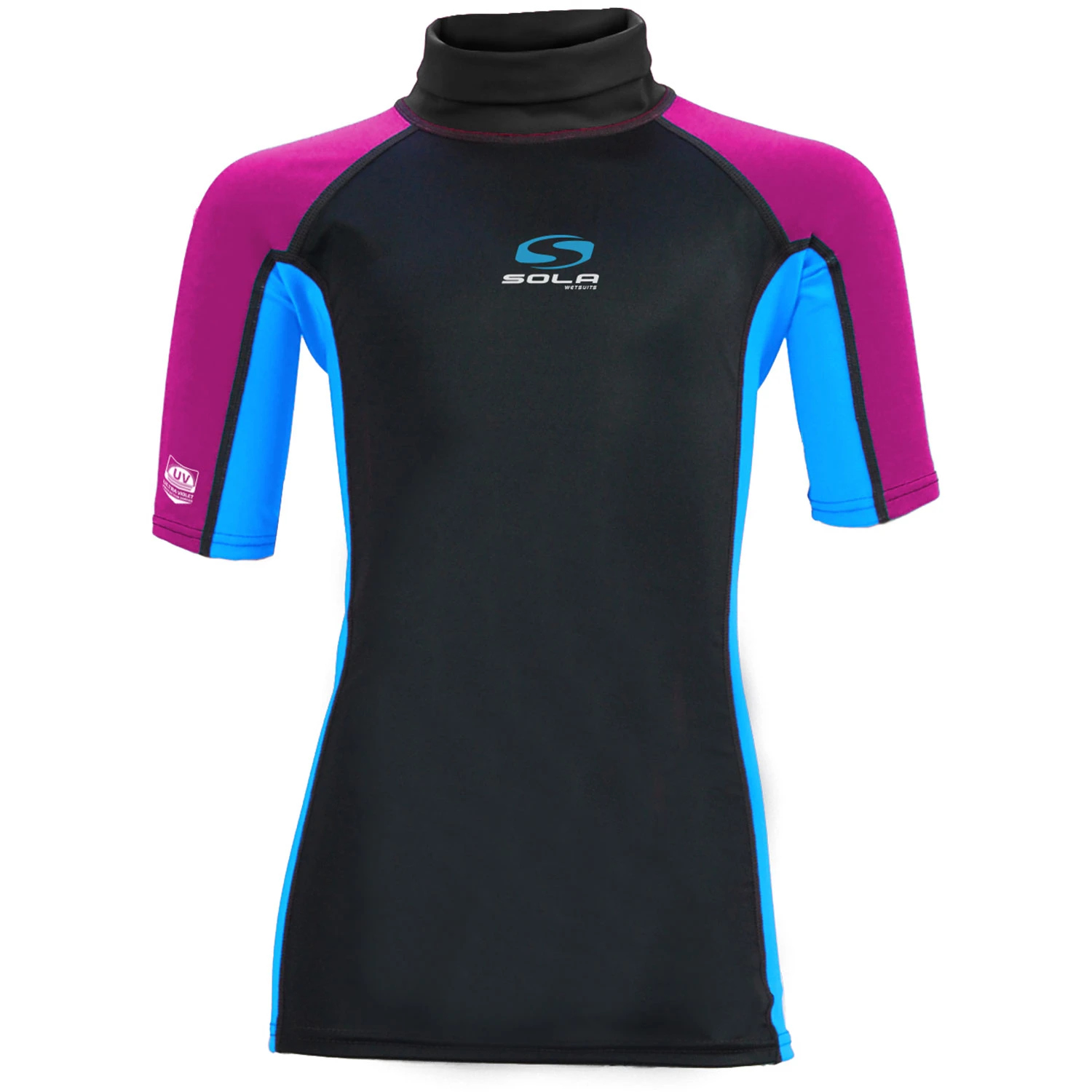 Sola Junior Short Sleeve Rashvest - Magenta/Turquoise 3 Sola Junior Short Sleeve Rashvest - Magenta/Turquoise