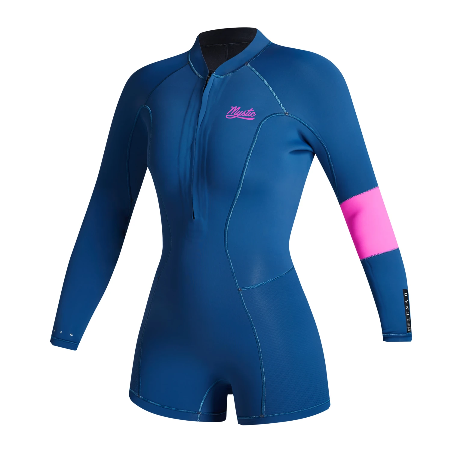 Mystic Womens Lunar 2/2mm Front-Zip Longarm Shorty Wetsuit - Summer Blue 3 Mystic Womens Lunar 2/2mm Front-Zip Longarm Shorty Wetsuit - Summer Blue
