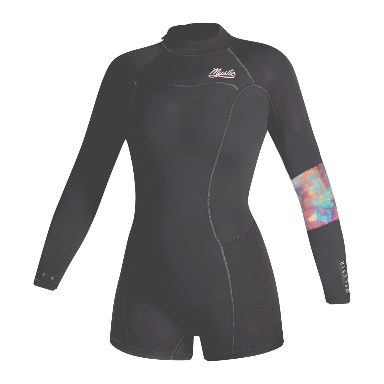 Mystic Womens Lunar 2/2mm Back-Zip Longarm Shorty Wetsuit - Dark Grey 3 Mystic Womens Lunar 2/2mm Back-Zip Longarm Shorty Wetsuit - Dark Grey