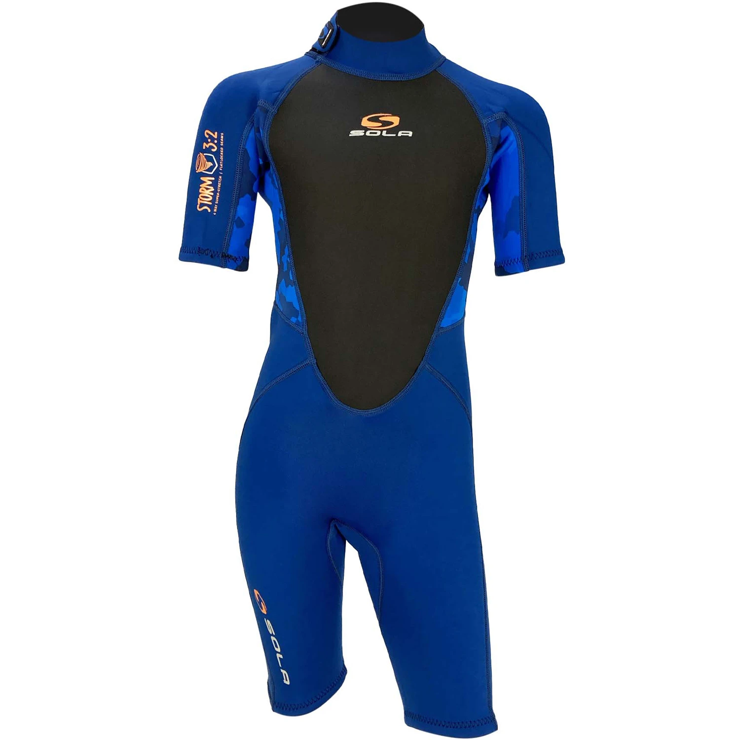 Sola Junior Storm 3/2mm Shorty Wetsuit - Navy Camo 3 Sola Junior Storm 3/2mm Shorty Wetsuit - Navy Camo