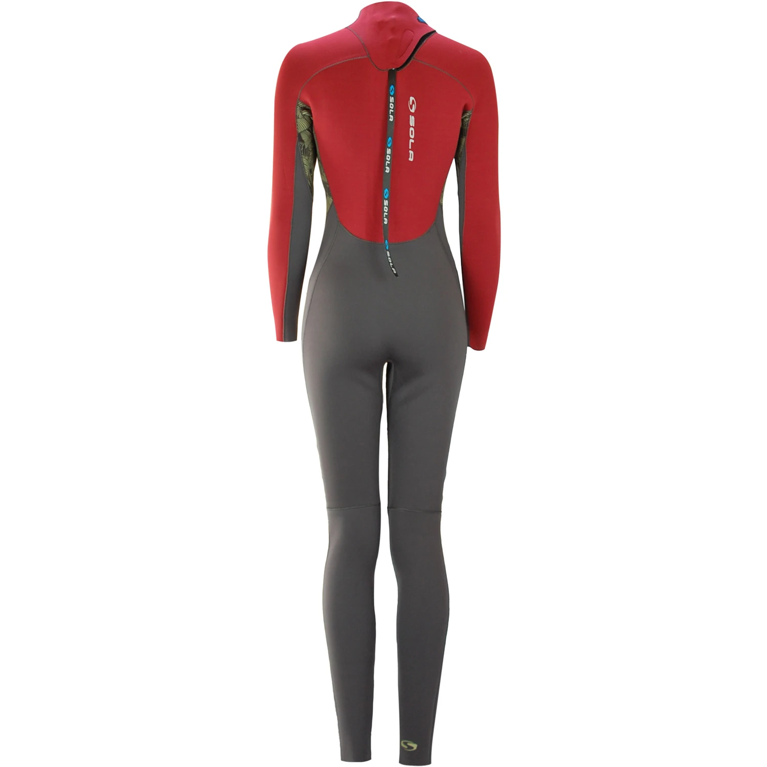 Sola Womens H20 4/3mm Back-Zip Wetsuit - Burgundy/Leaf Print 4 Sola Womens H20 4/3mm Back-Zip Wetsuit - Burgundy/Leaf Print - Image 2
